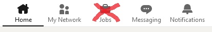LinkedIn navigation bar, Jobs is x'd out